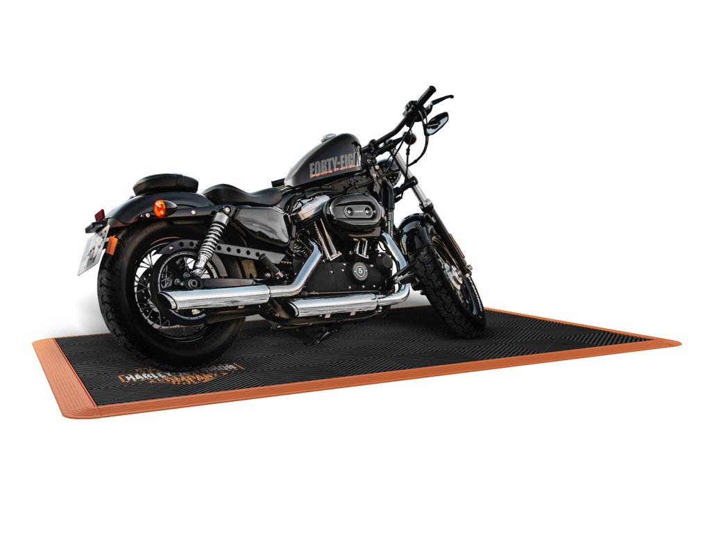 Podlahový dlaždicový set pod motorku _Dlažba Performance Floor_černá s oranžovou